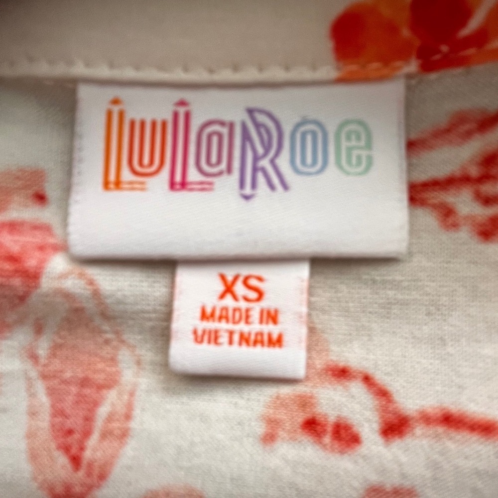 LuLaRoe Amy Floral Button Down Shirt Womens XS Orange Red Roll Tab Sleeve Top - Picture 5 of 6